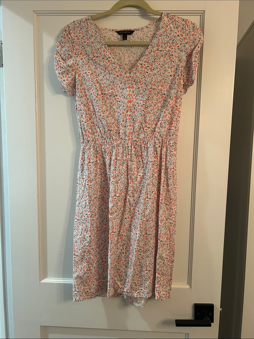 Floral V-Neck Summer Dress - White with Coral & Teal Print
